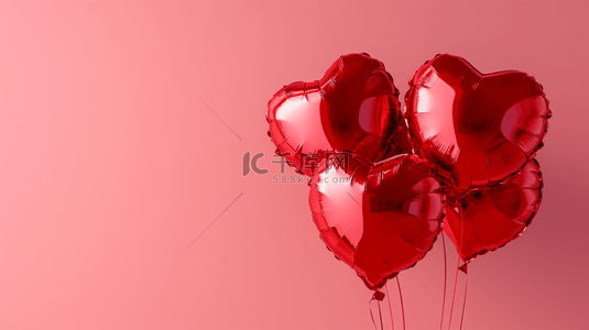 爱心气球气球背景图片_简约粉红背景爱心红色气球的背景15