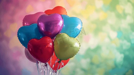 爱心公益墙摄影照片_彩色的心型气球摄影8