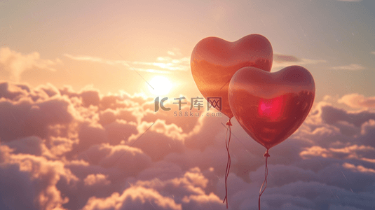 红色爱心气球背景图片_蓝天白云下红色爱心气球的图片6