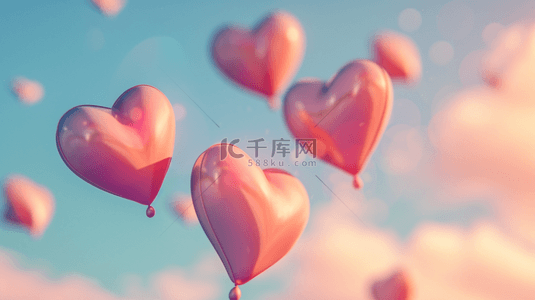 气球浪漫爱心背景图片_蓝天白云下爱心气球飞向天空的背景13