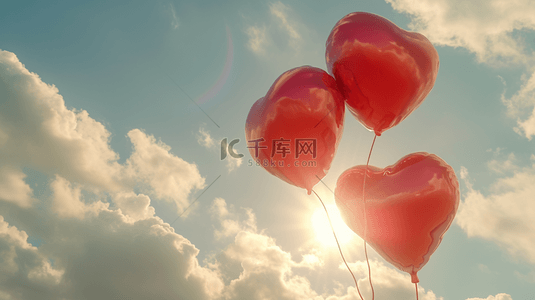 蓝天白云下红色爱心气球的图片16