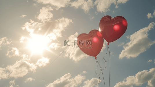 红色爱心气球背景图片_蓝天白云下红色爱心气球的图片20