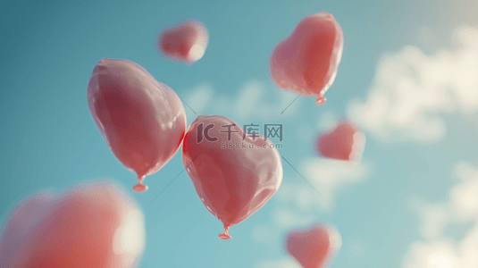 浪漫爱心气球背景图片_蓝天白云下爱心气球飞向天空的背景20