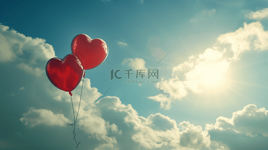 蓝天白云下红色爱心气球的图片13
