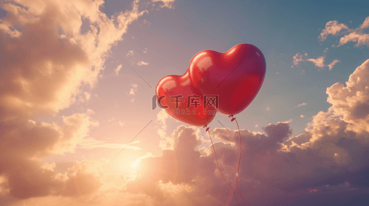 蓝天白云下红色爱心气球的图片23