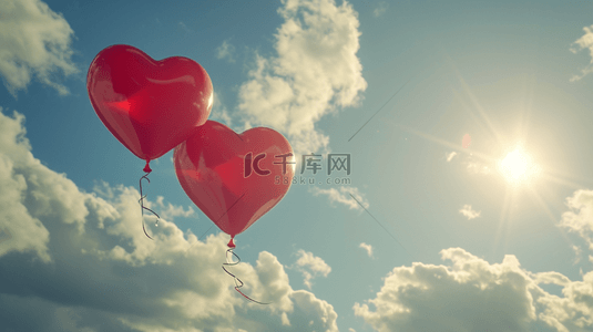 太阳能光伏背景图片_蓝天白云下红色爱心气球的图片15