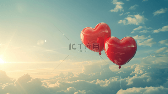 红色爱心气球背景图片_蓝天白云下红色爱心气球的图片7