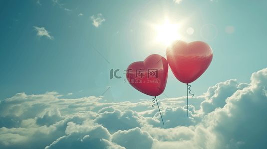 红色爱心气球背景图片_蓝天白云下红色爱心气球的图片24