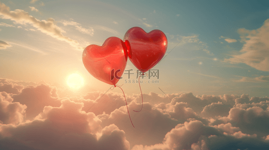蓝天白云下红色爱心气球的图片10