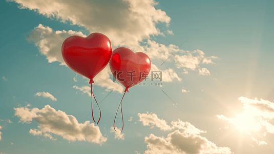 蓝天白云下红色爱心气球的图片2