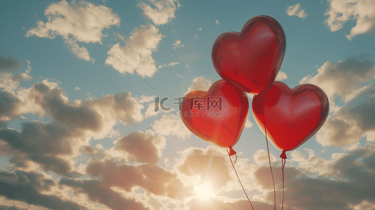 红色爱心气球背景图片_蓝天白云下红色爱心气球的图片5