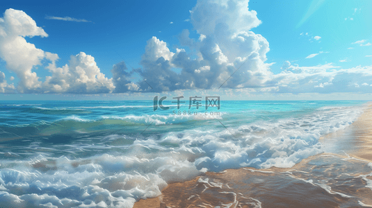 蓝天海浪沙滩背景图片_蓝天白云大海沙滩海浪的背景图3