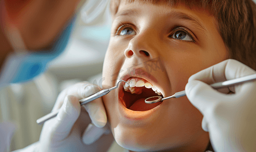 牙齿大暑摄影照片_医生检查儿童口腔牙齿健康特写