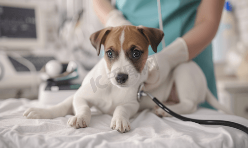 宠物医疗摄影照片_宠物医生为怀孕的狗狗做彩超检查
