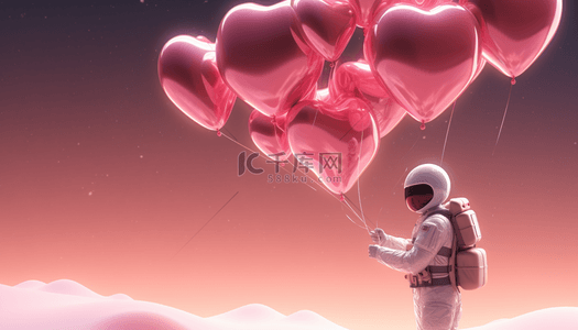 粉色气球背景图片_可爱创意宇航员情人节背景图片