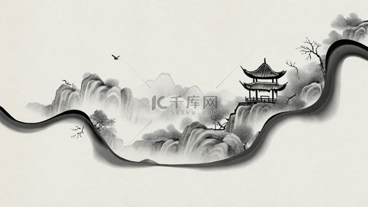 中国风书背景图片_国风水墨意境立体山水10背景