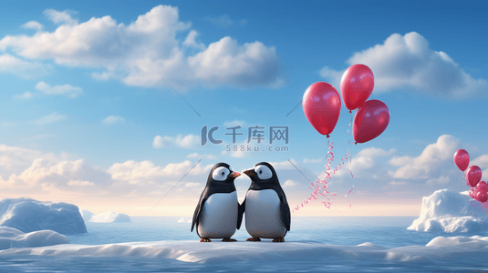 关于情侣的字背景图片_可爱动物情人节企鹅情人节背景