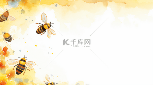 蜜蜂翅膀振动背景图片_可爱清新春天水彩蜜蜂边框图片