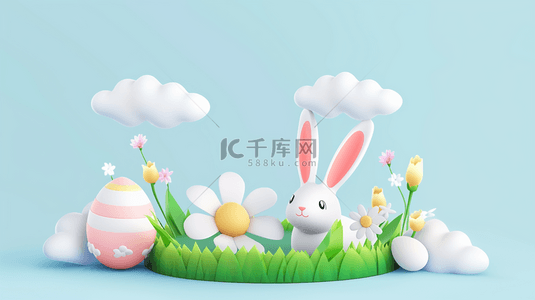 剪纸风兔子背景图片_剪纸风复活节彩蛋兔子展台背景素材