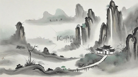 中国风书背景图片_国风水墨意境立体山水25设计图