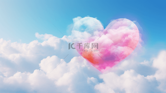 浪漫云朵背景图片_情人节蓝色云朵彩虹色爱心设计图