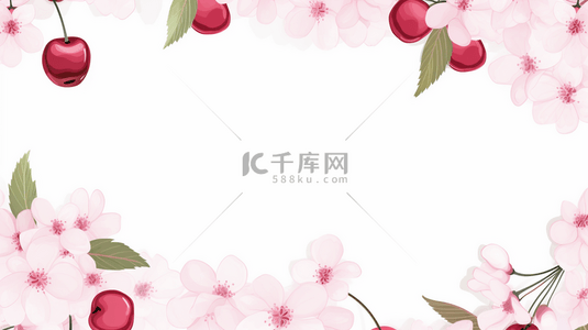 可爱清新春天水彩樱桃边框背景图片
