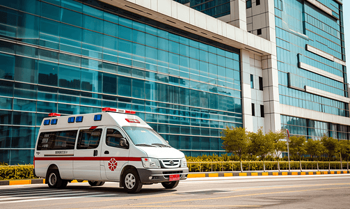 医院大楼图片摄影照片_救护车停在外科大楼前