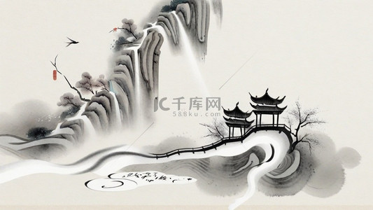 中国风禅意背景图片_国风水墨意境立体山水17背景图片
