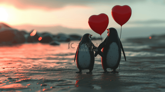 可爱动物情人节企鹅情人节背景图