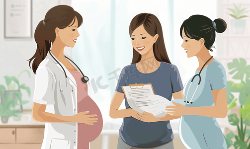 医疗护士给孕妇看资料