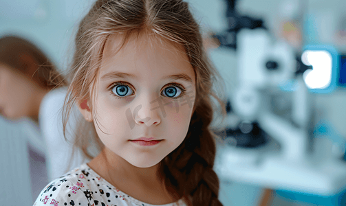 眼科诊断摄影照片_检查眼科的外国小女孩