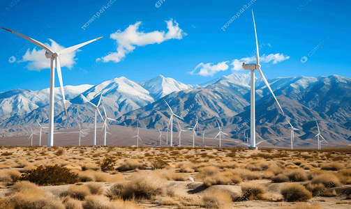 风车发电摄影照片_山脉上的风车风力发电