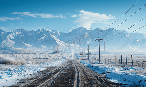 新疆天山雪山风电厂电力基础设施素材背景