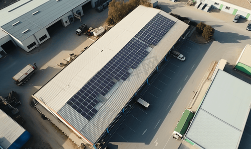 太阳能能摄影照片_仓库屋顶上安装太阳能电池板
