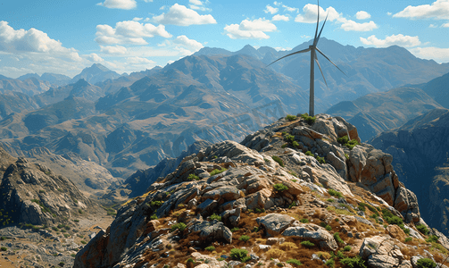 高山上的风能电力发电风车