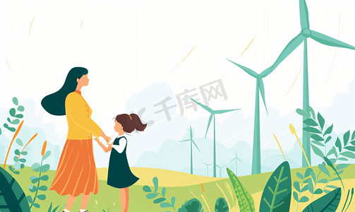 妈妈教女儿低碳环保新能源知识