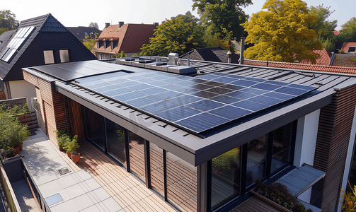 屋顶的新能源光伏发电板