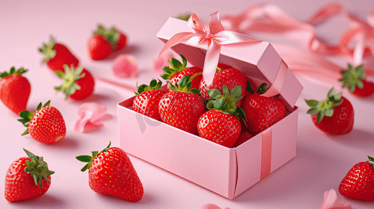水果礼盒摄影照片_新鲜的草莓礼盒特写摄影7