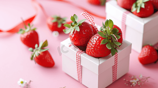 新鲜的草莓礼盒特写摄影4