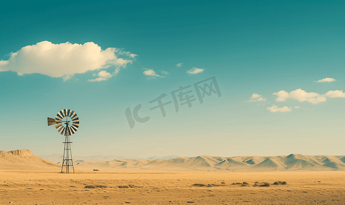 新疆荒漠公路风力发电站风车