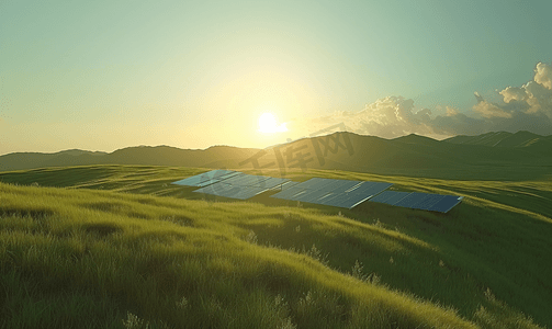 电风摄影照片_草原的太阳能面板