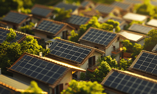 环保乡村摄影照片_住宅屋顶的太阳能发电板