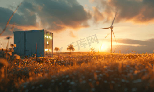 储能企业海报摄影照片_风能和电力储能新能源