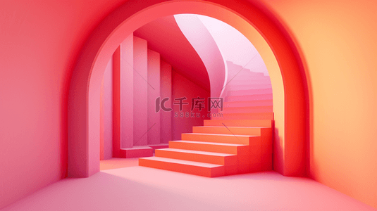 粉色拱形门楼梯背景16
