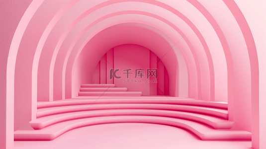 清新几何背景图片_粉色拱形门楼梯背景3