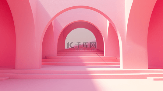 清新几何背景图片_粉色拱形门楼梯背景8