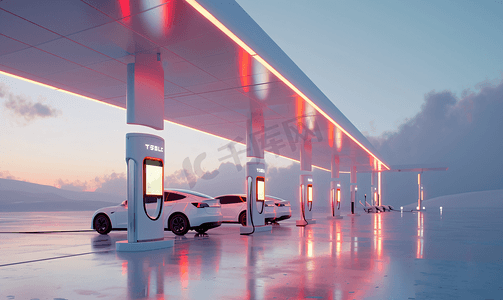 汽车充电站摄影照片_在充电站充电的新能源汽车
