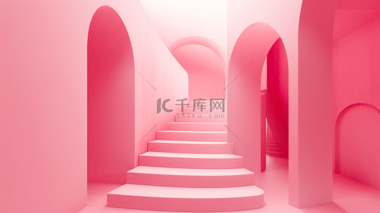 粉色拱形门楼梯背景=