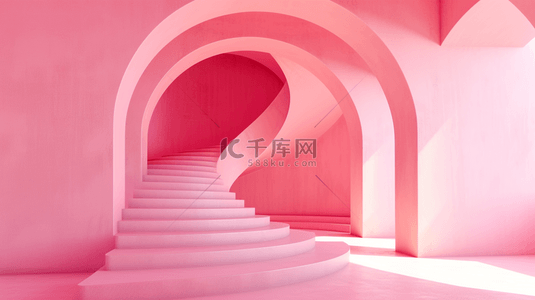 清新几何背景图片_粉色拱形门楼梯背景5