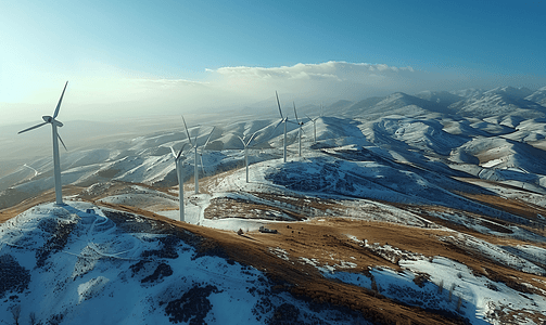 山顶草原风力发电风车航拍摄影图片